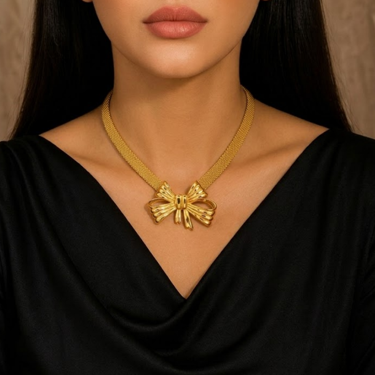 Gold-Tone Textured Bow Jewelry Set, 4 Pcs