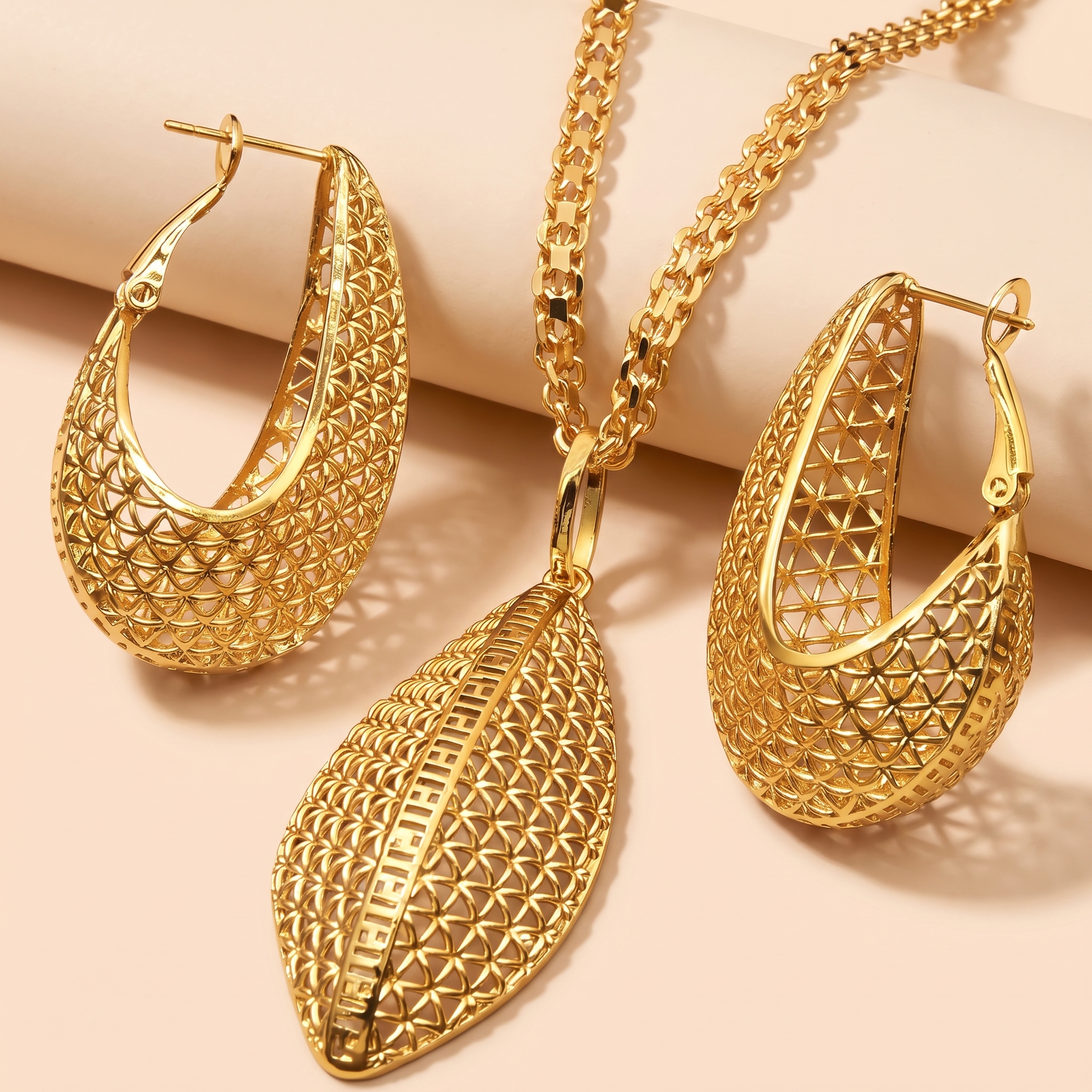 Gold-Tone Marquise Openwork Necklace & Earring Set