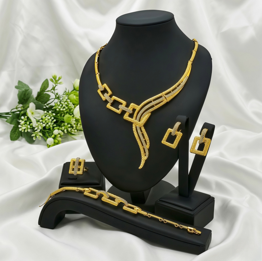 Gold-Tone Square Tassel Jewelry Set, 4 Pcs