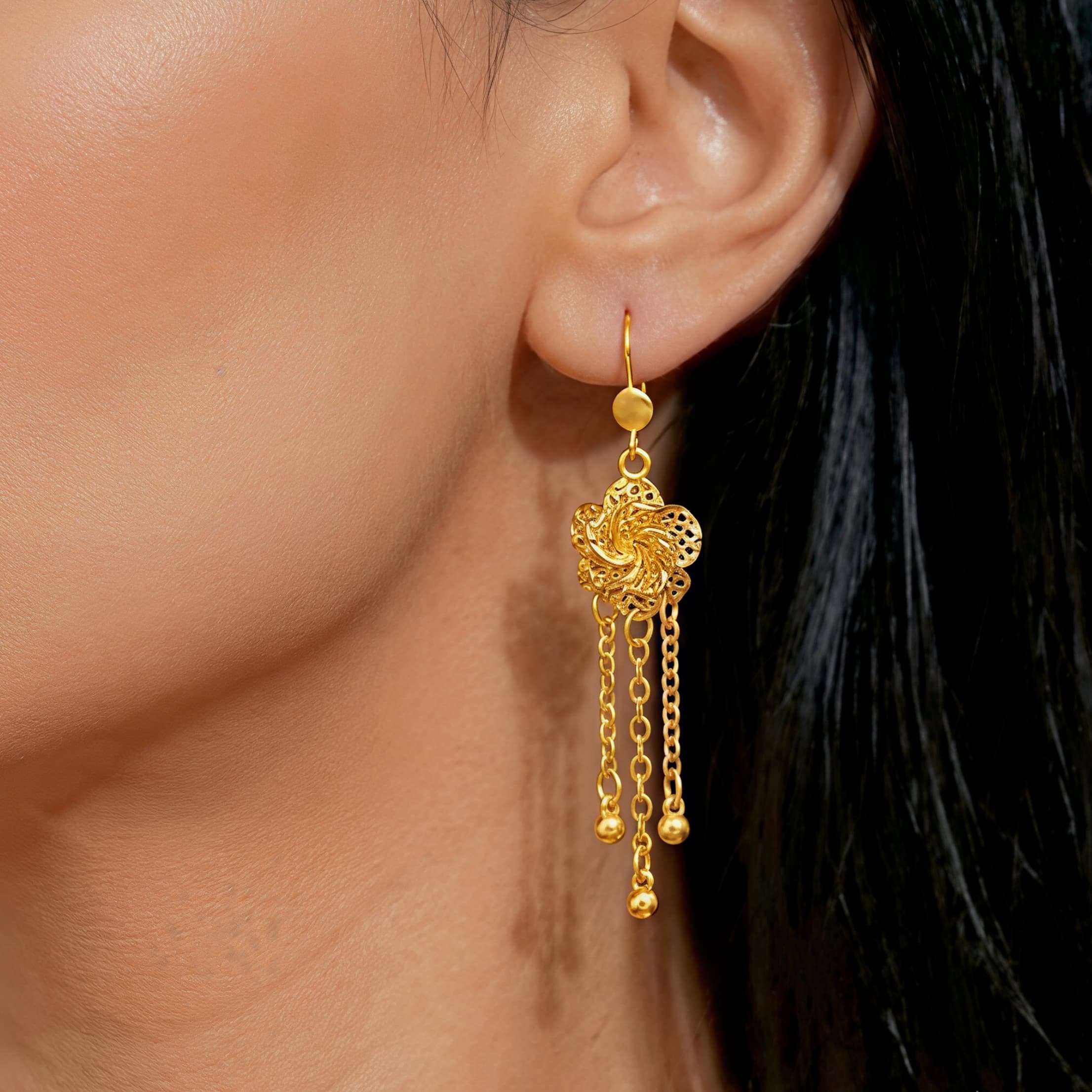 Gold-Tone Rosette Tassel Jewelry Set, 4 Pcs