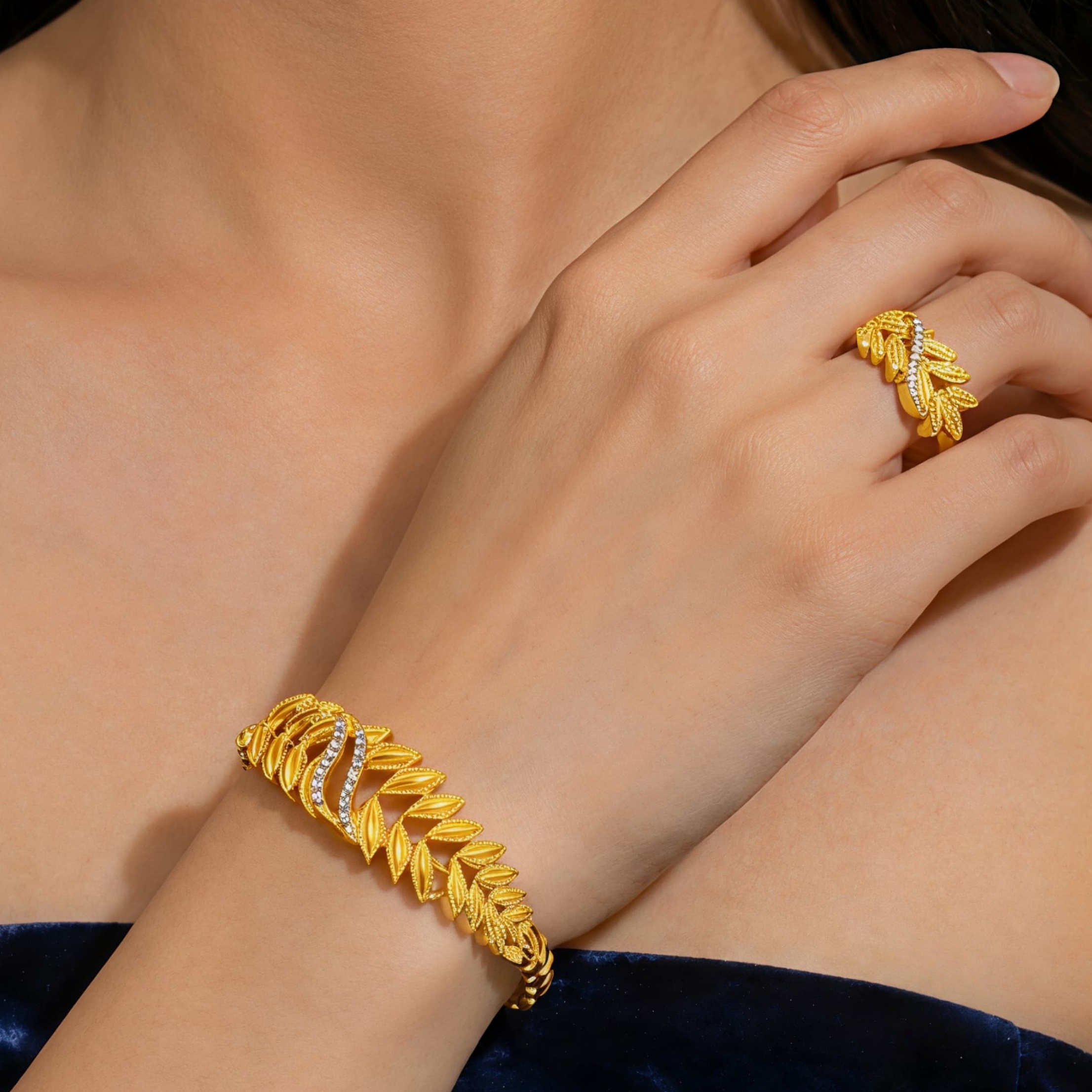 Gold-Tone Openwork Leaf Jewelry Set, 4 Pcs