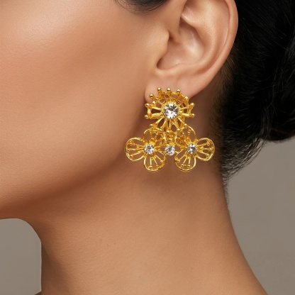 Gold-Tone Openwork Floral Tassel Jewelry Set, 4 Pcs