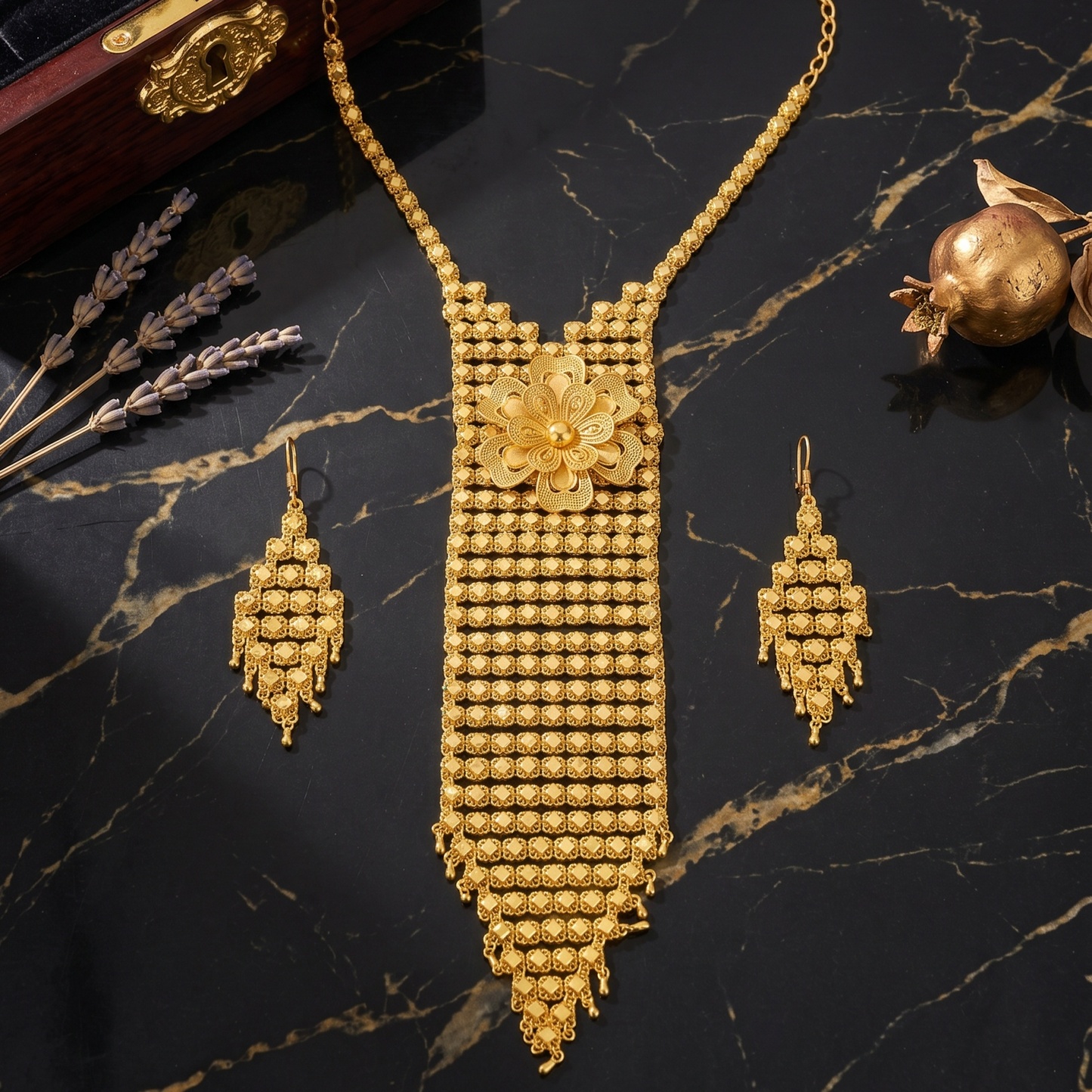 Gold-Tone Classic Bridal Necklace & Earring Set