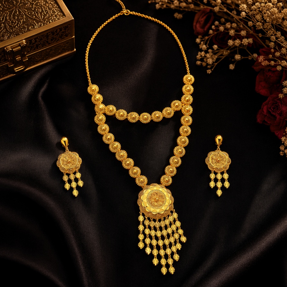 Gold-Tone Blossom Cascade Necklace & Earring Set