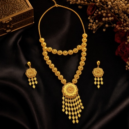 Gold-Tone Blossom Cascade Necklace & Earring Set
