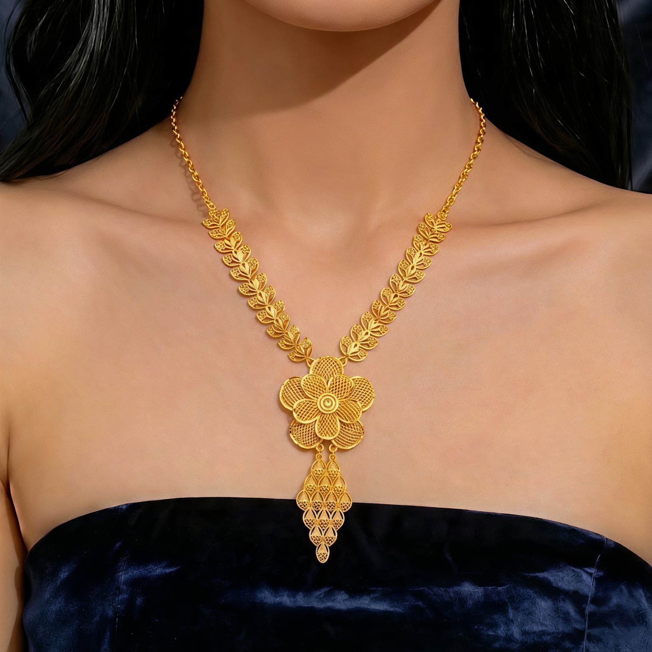 Gold-Tone Openwork Floral Necklace & Earring Set