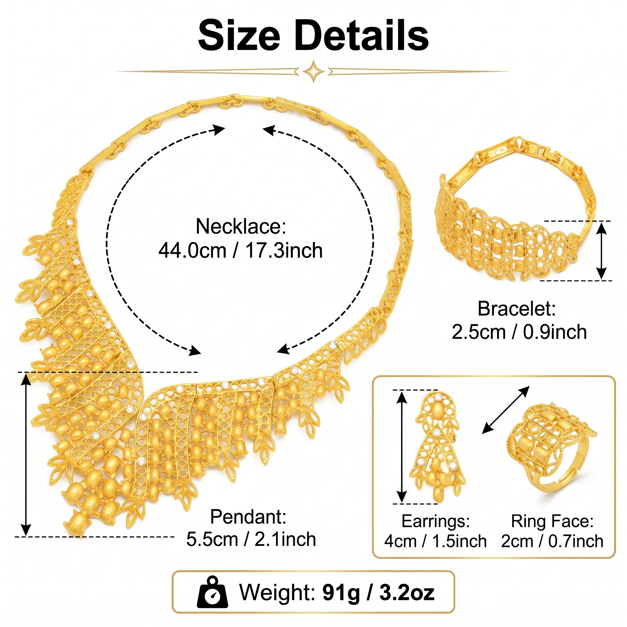 Gold-Tone Crystal Bib Collar Jewelry Set, 4 Pcs
