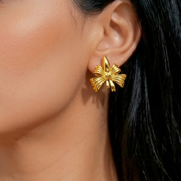 Gold-Tone Textured Bow Jewelry Set, 4 Pcs