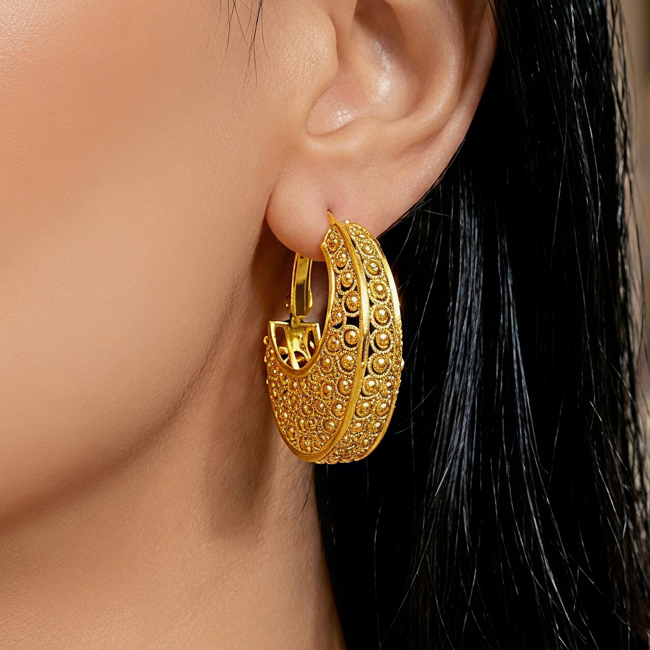Gold-Tone Beaded Oval Halo Necklace & Earring Set