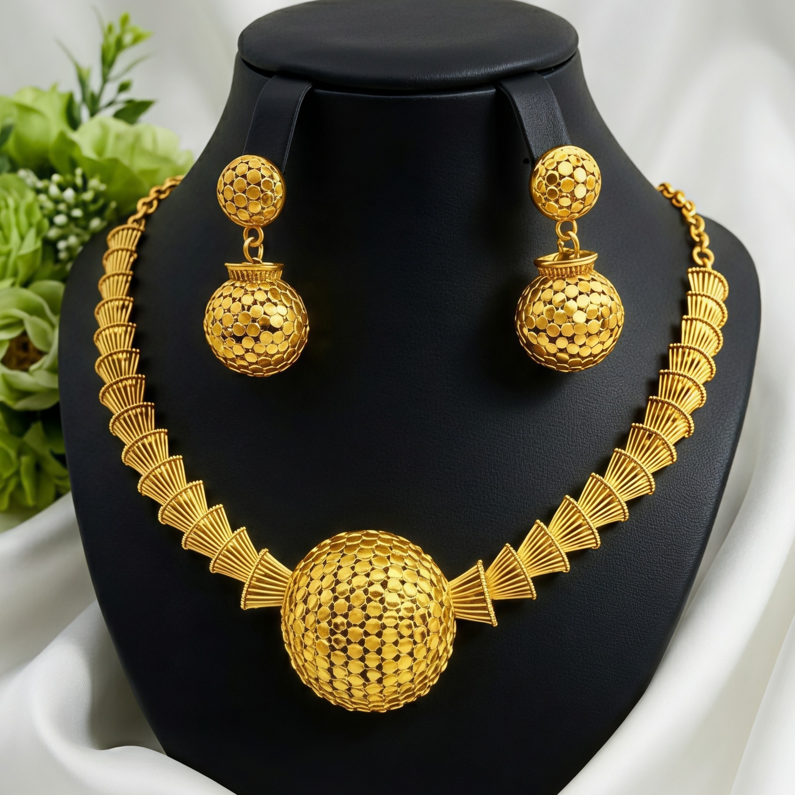 Gold-Tone Layered Geometric Disc Necklace & Earring Set