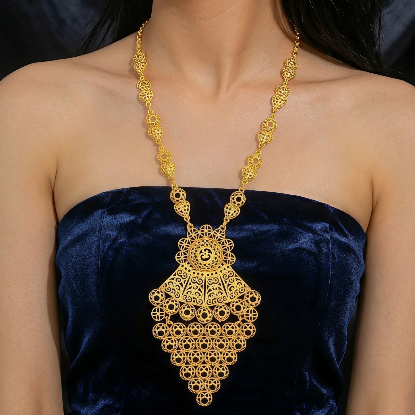 Gold-Tone Filigree Disc & Tassel Necklace & Earring Set