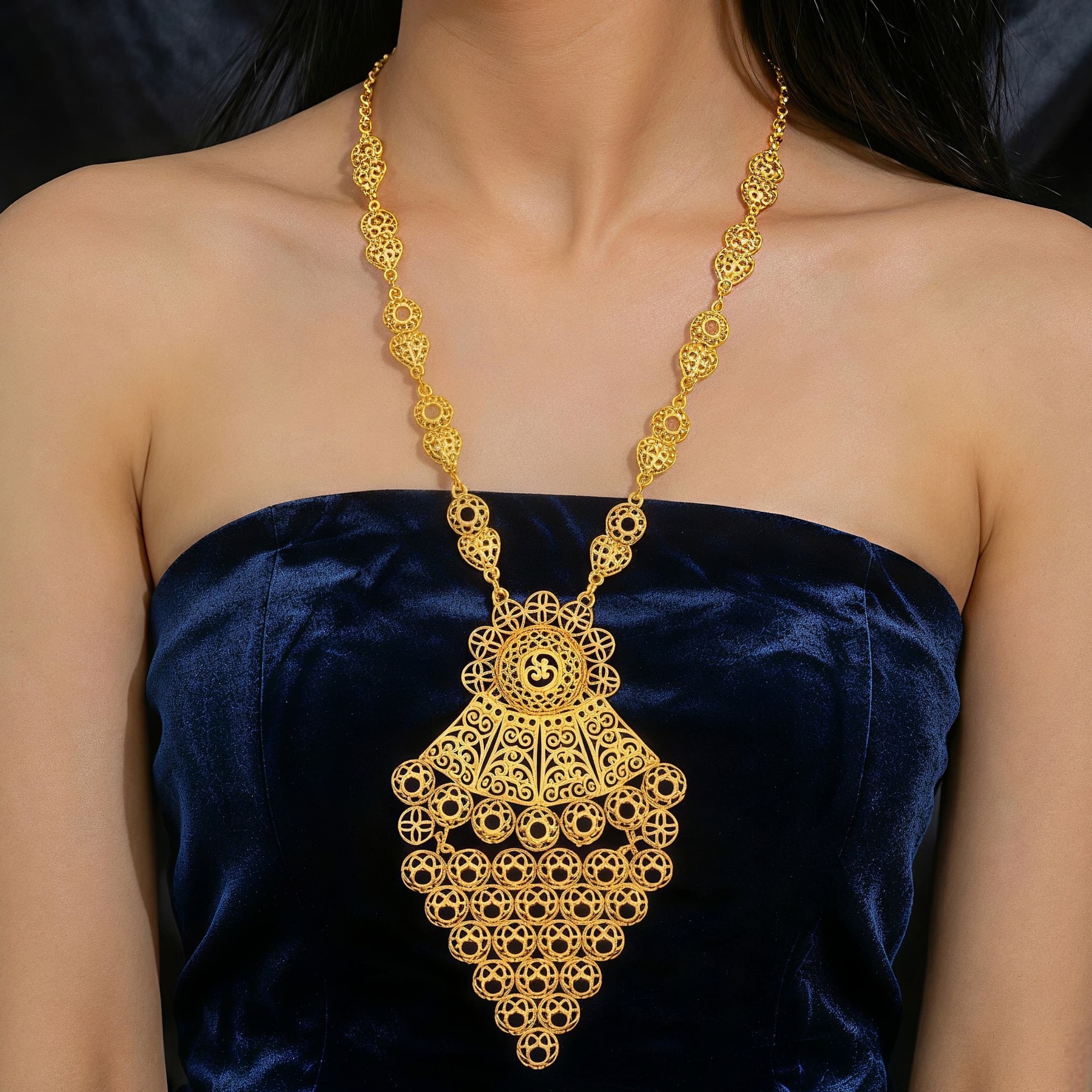 Gold-Tone Filigree Disc & Tassel Necklace & Earring Set