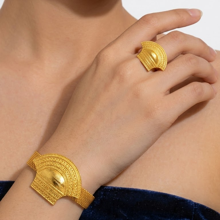 Gold-Tone Statement Fan Jewelry Set, 4 Pcs