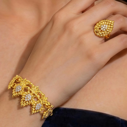 Gold-Tone Ornate Flower Jewelry Set, 4 Pcs
