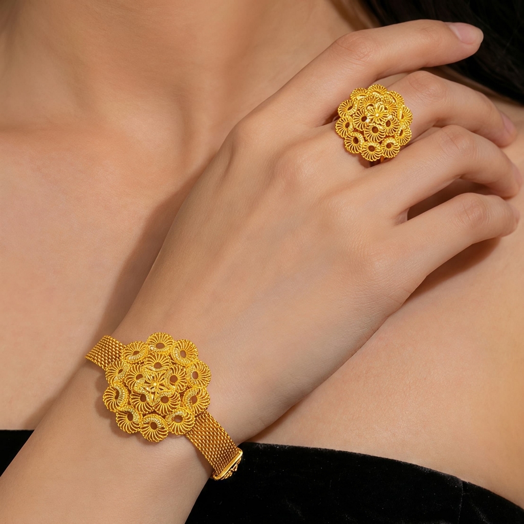 Gold-Tone Floral Pendant Jewelry Set, 4 Pcs
