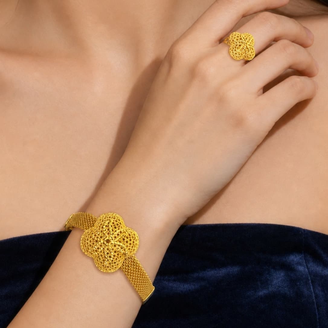 Gold-Tone Openwork Bloom Jewelry Set, 4 Pcs