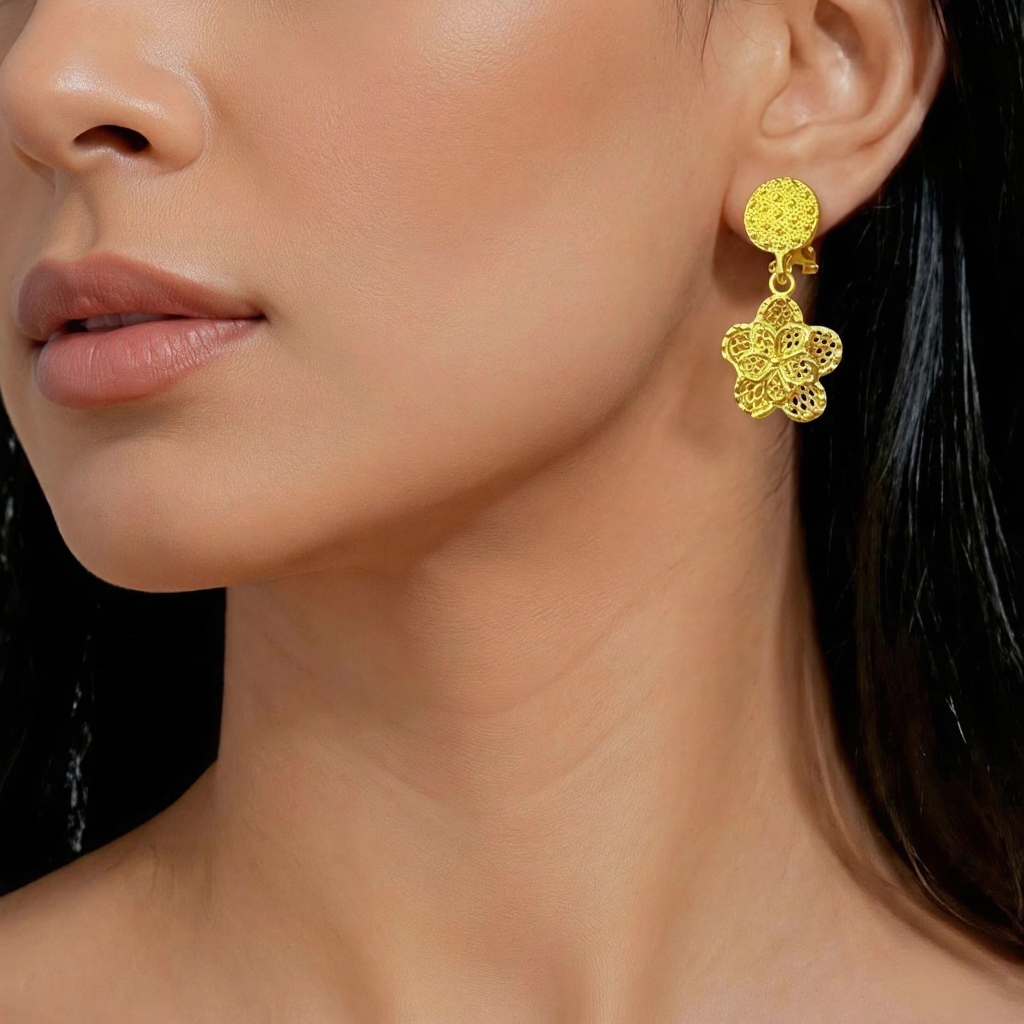 Gold-Tone Openwork Floral Necklace & Earring Set