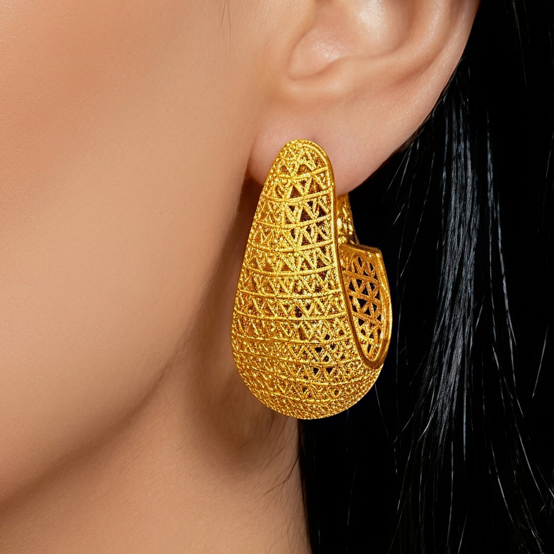 Gold-Tone Lattice Dome Drop Necklace & Earring Set