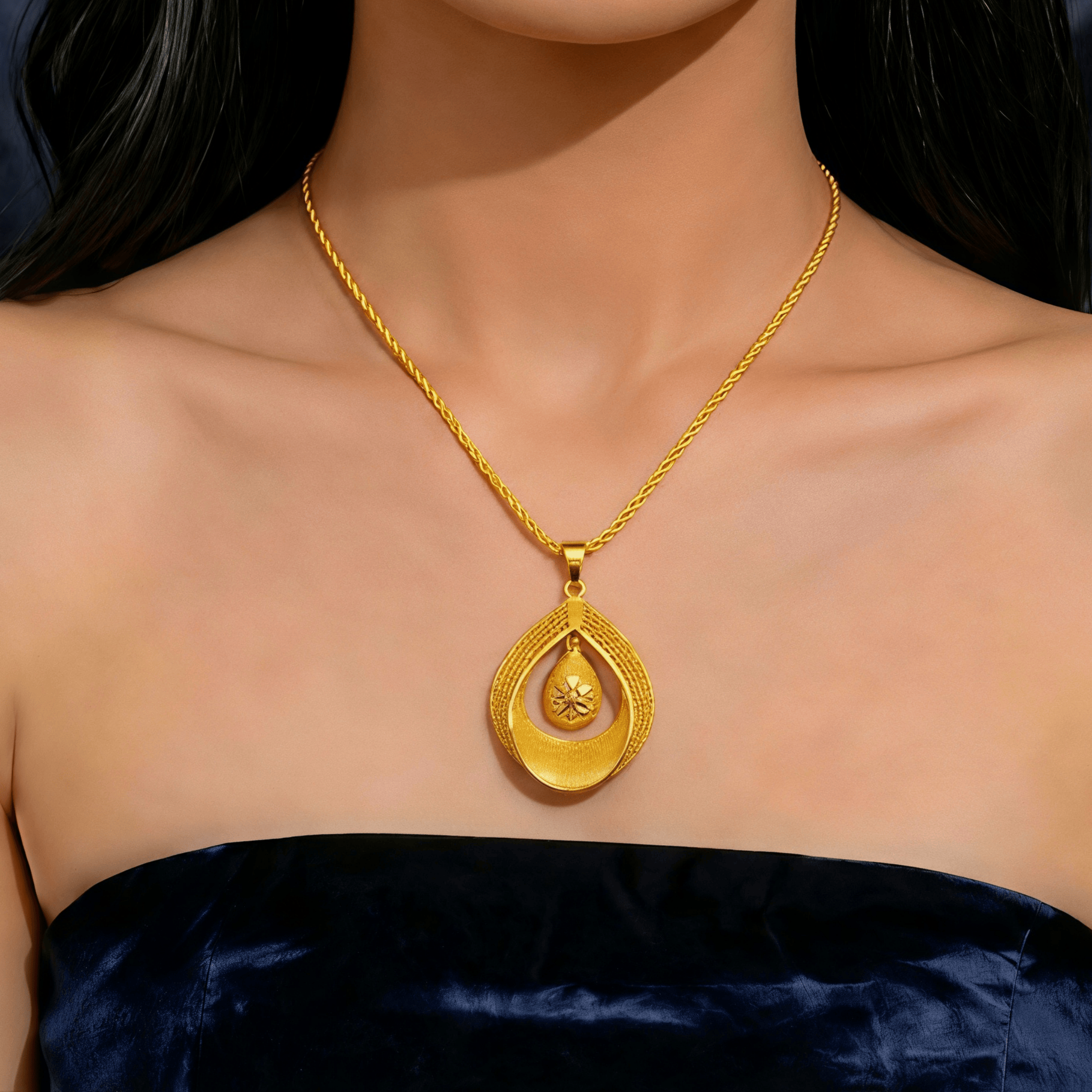 Gold-Tone Nested Teardrop Necklace & Earring Set