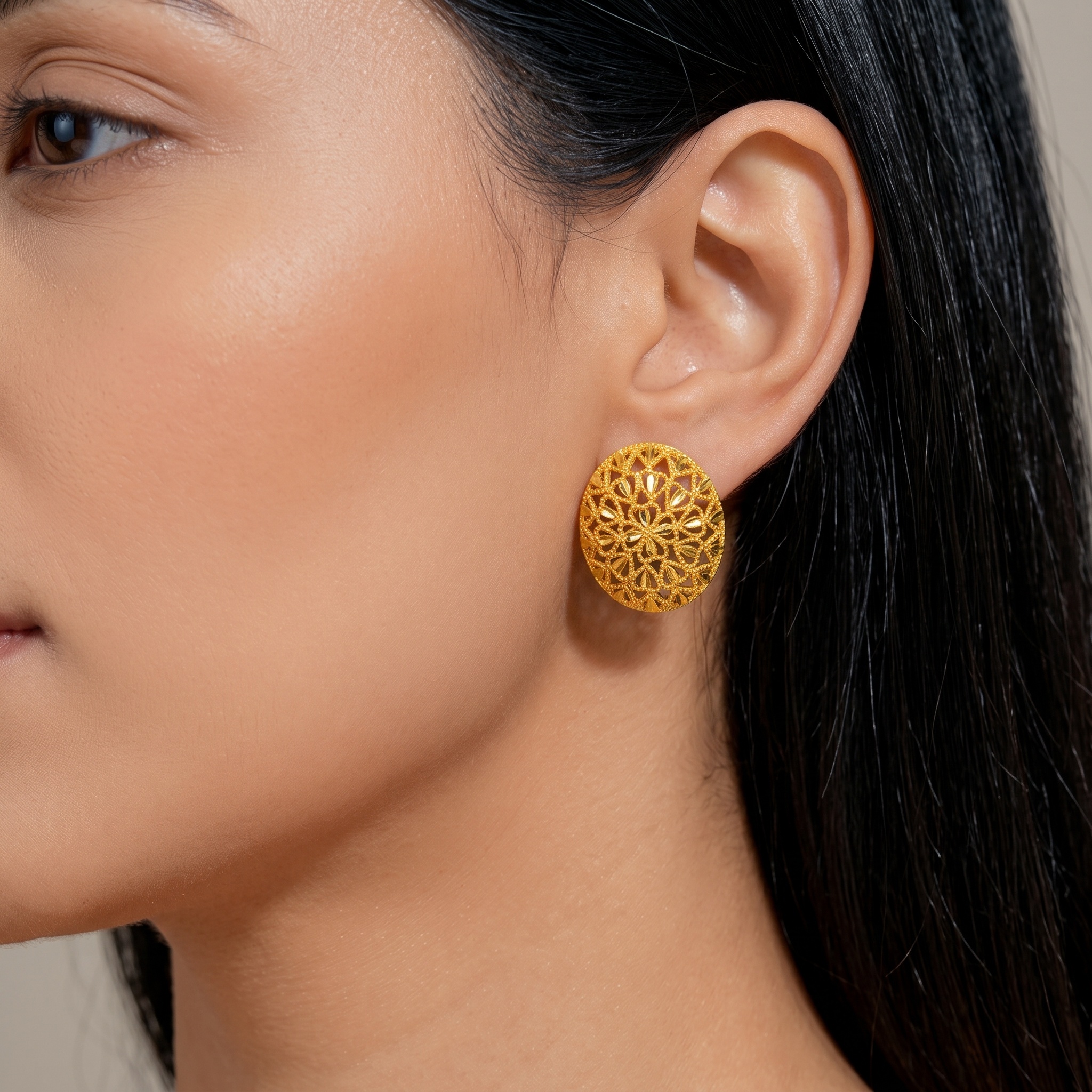 Gold-Tone Floral Oval Medallion Jewelry Set, 3 Pcs