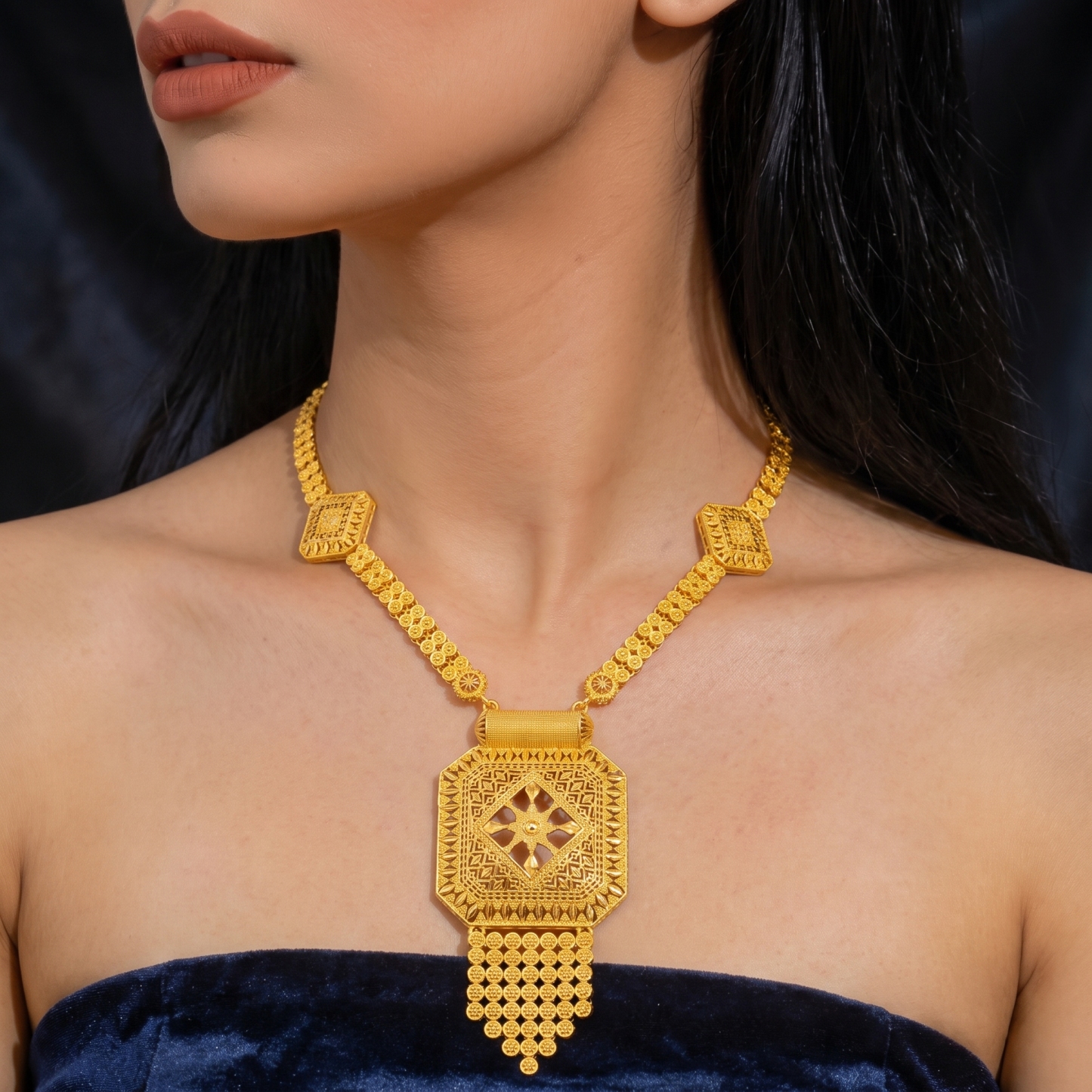 Gold-Tone Octagon Panel Fringe Jewelry Set, 4 Pcs