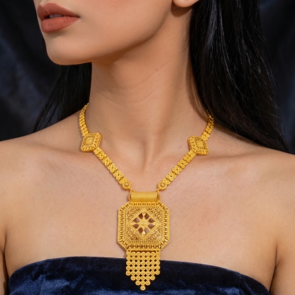 Gold-Tone Octagon Panel Fringe Jewelry Set, 4 Pcs