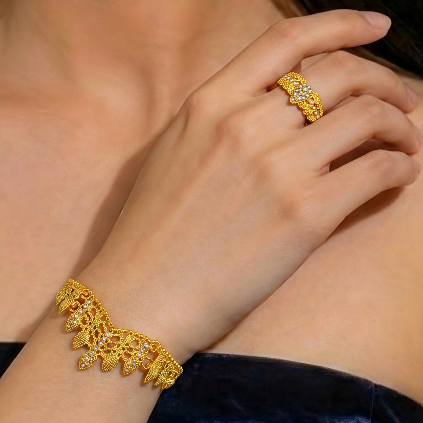 Gold-Tone Crystal Spike Fringe Jewelry Set, 4 Pcs