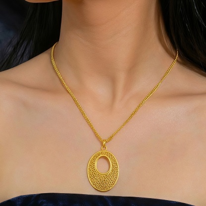 Gold-Tone Beaded Oval Halo Necklace & Earring Set
