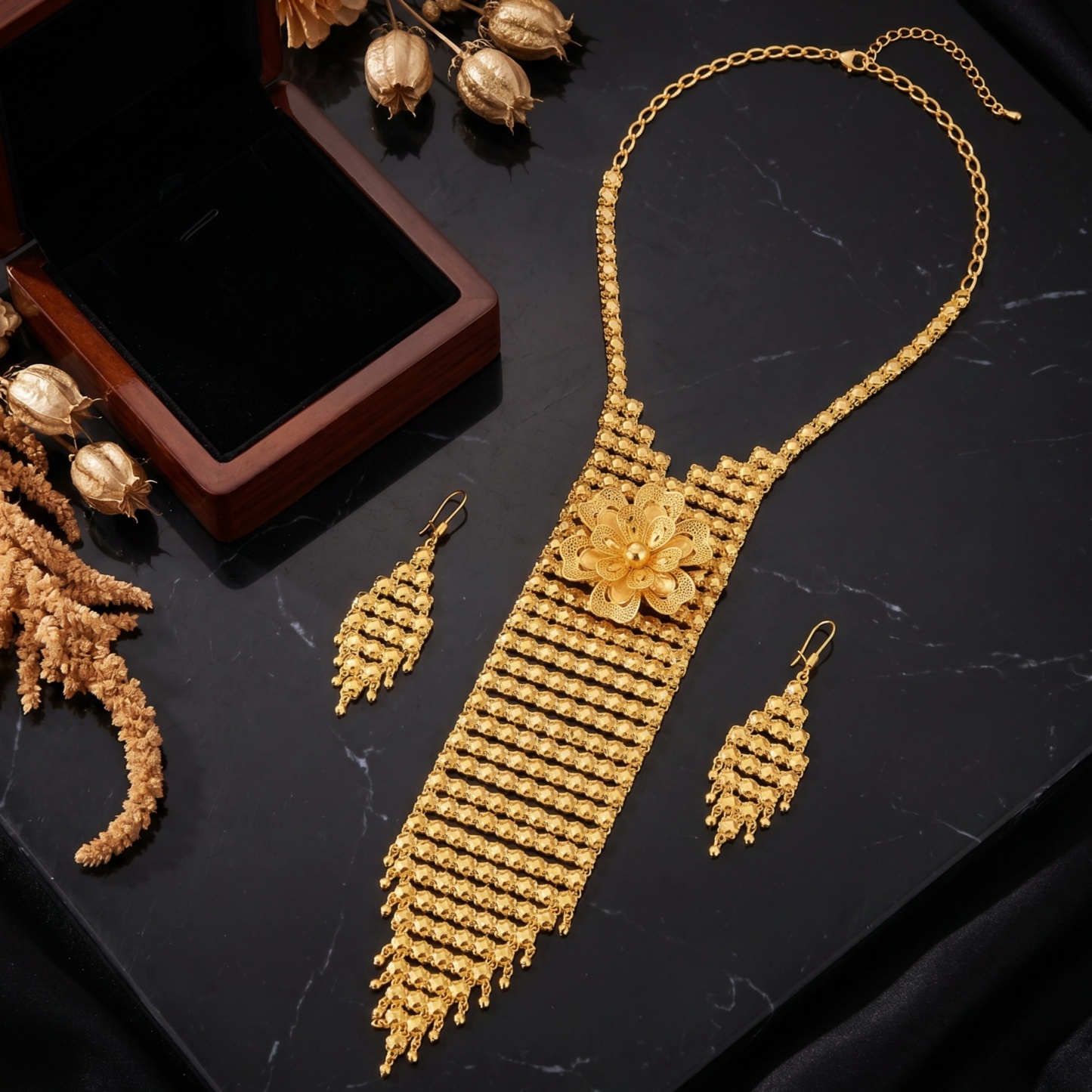 Gold-Tone Classic Bridal Necklace & Earring Set