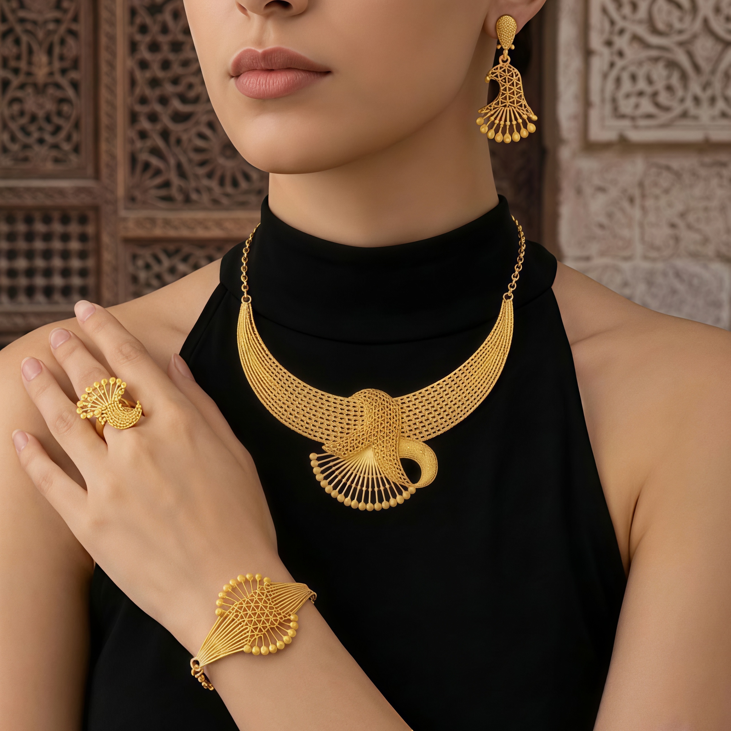 Gold-Tone Crescent Arc Jewelry Set, 4 Pcs
