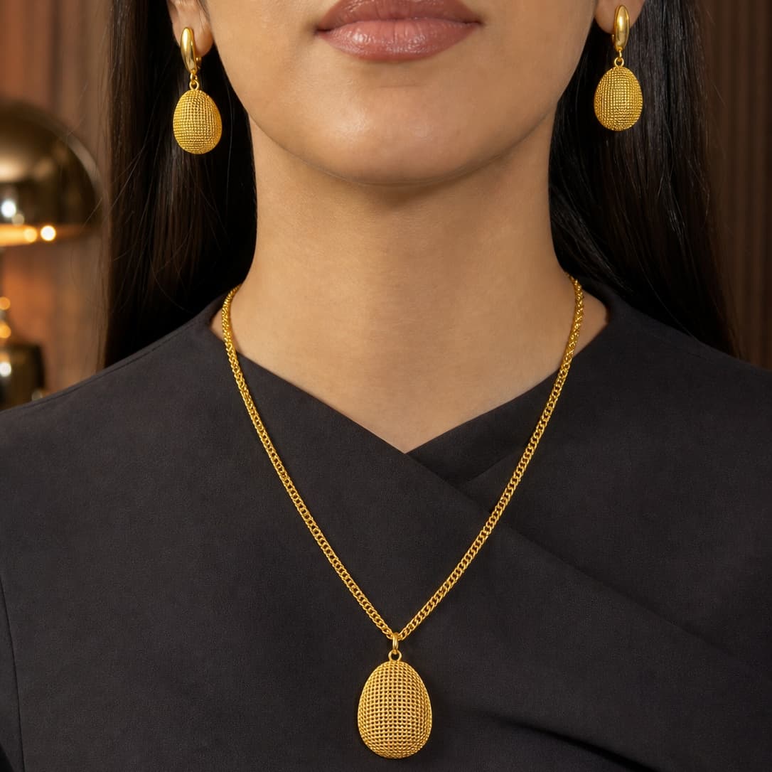 Gold-Tone Beaded Mesh Drop Necklace & Earring Set