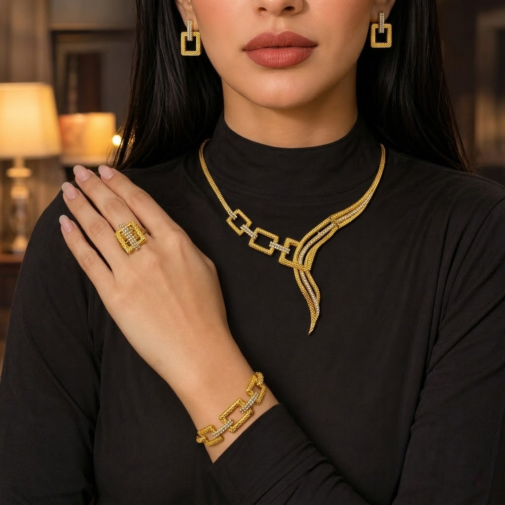 Gold-Tone Square Tassel Jewelry Set, 4 Pcs
