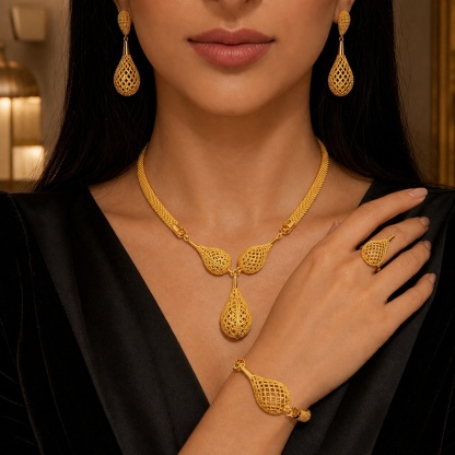 Gold-Tone Bold Round Medallion Jewelry Set, 4 Pcs