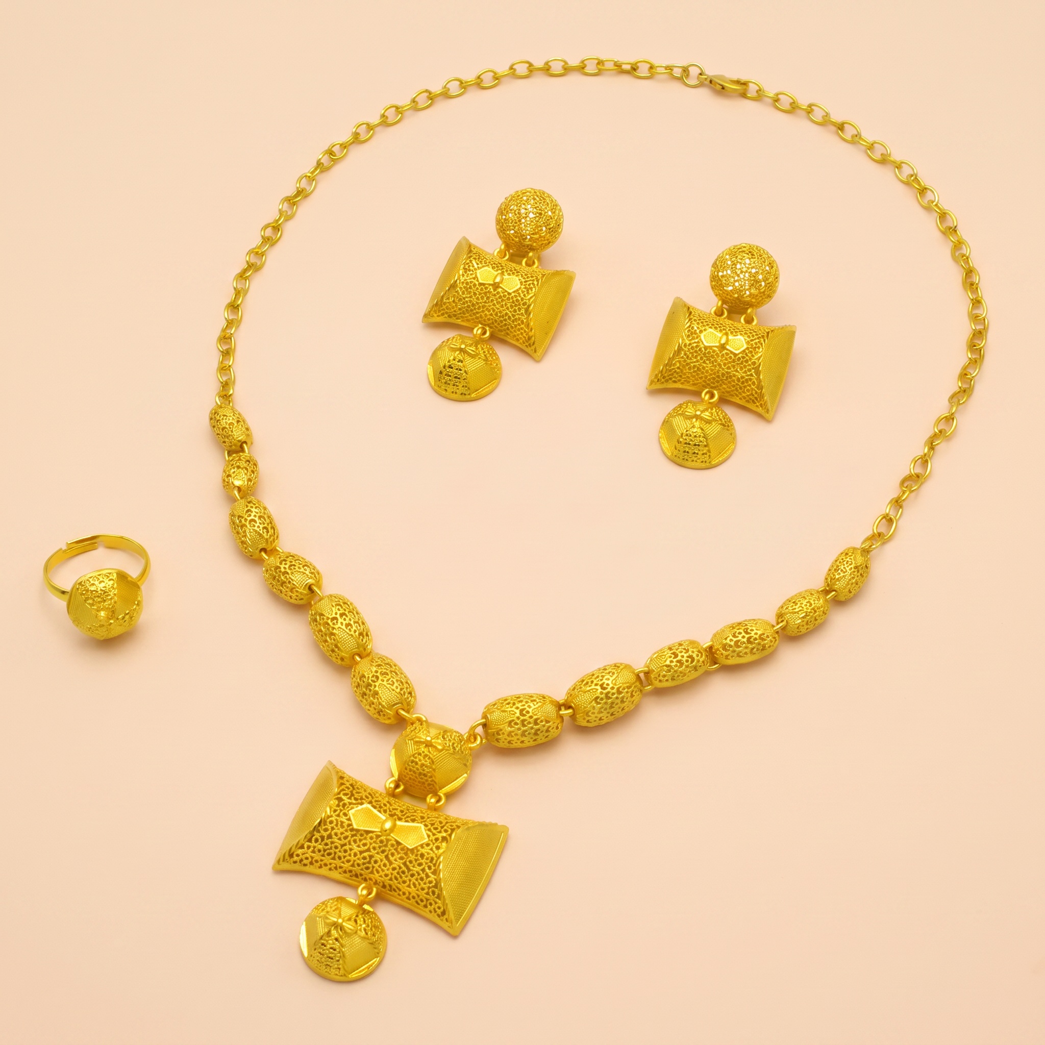 Gold-Tone Cushion Bow Pendant Jewelry Set, 3 Pcs