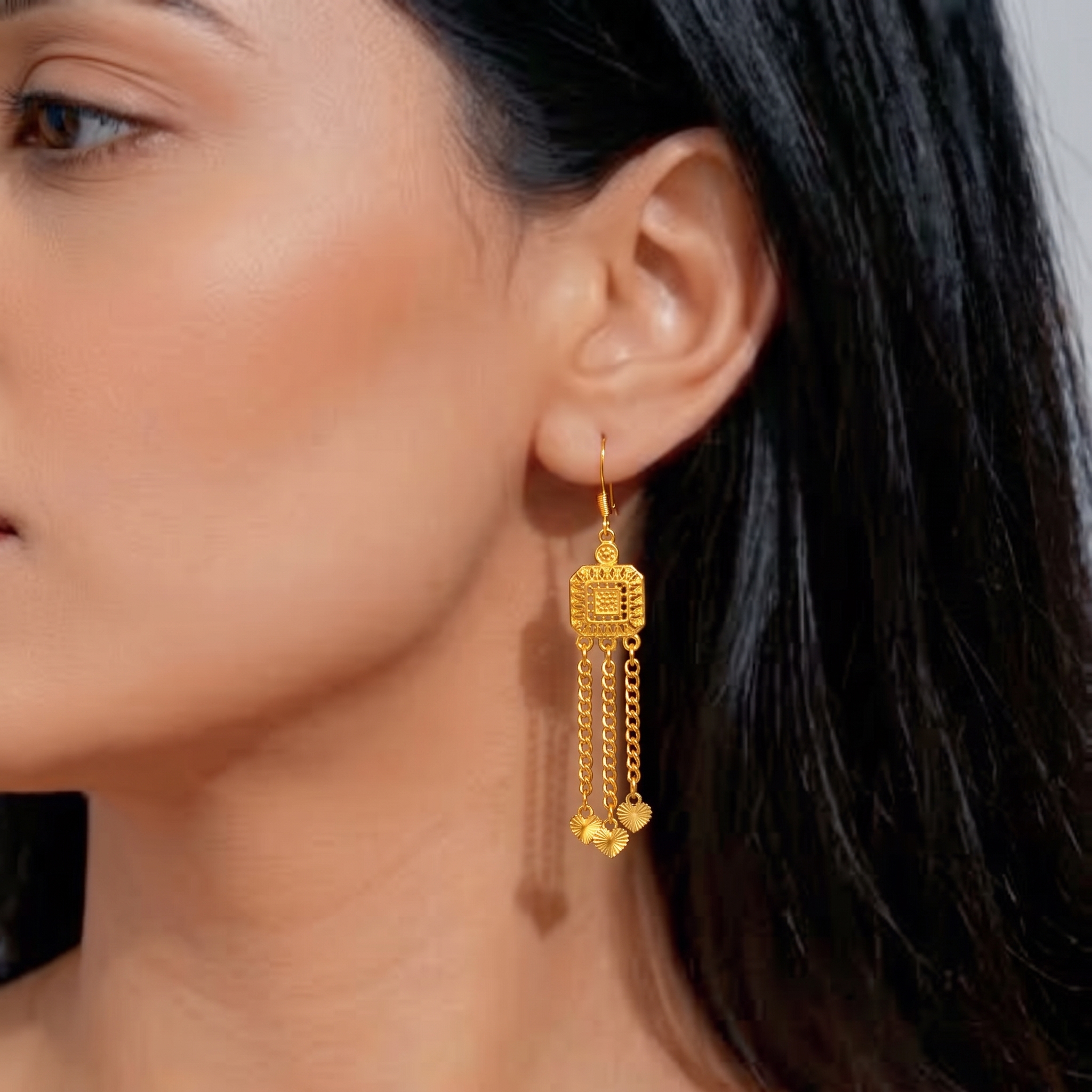 Gold-Tone Octagon Panel Fringe Jewelry Set, 4 Pcs