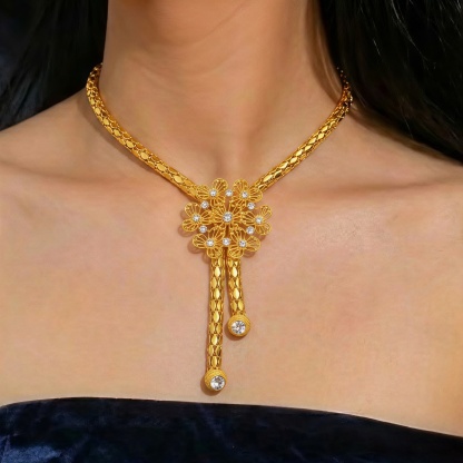 Gold-Tone Openwork Floral Tassel Jewelry Set, 4 Pcs