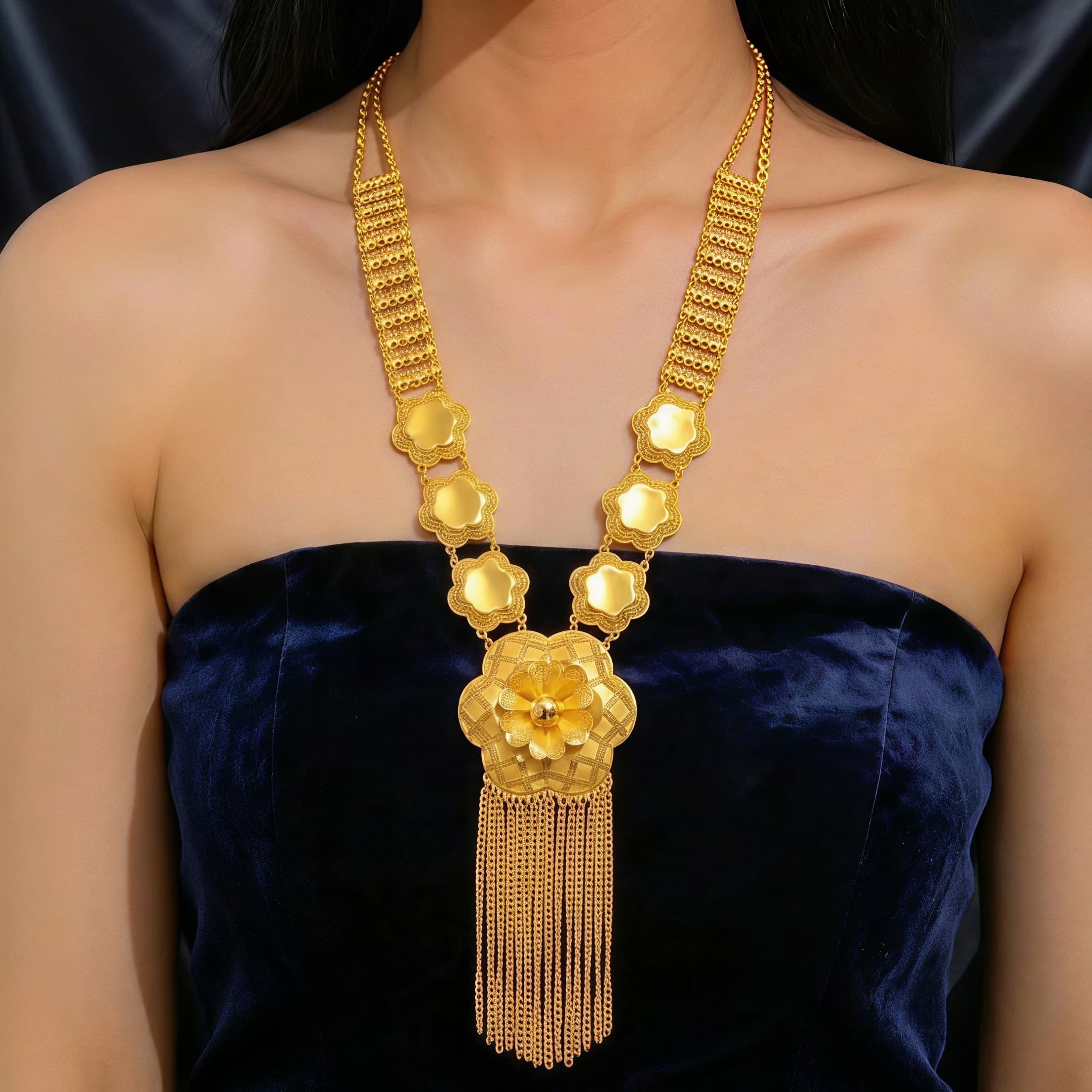 Gold-Tone Floral Fringe Necklace & Earring Set