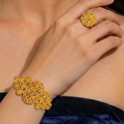 Gold-Tone Long Openwork Bridal Jewelry Set, 4 Pcs