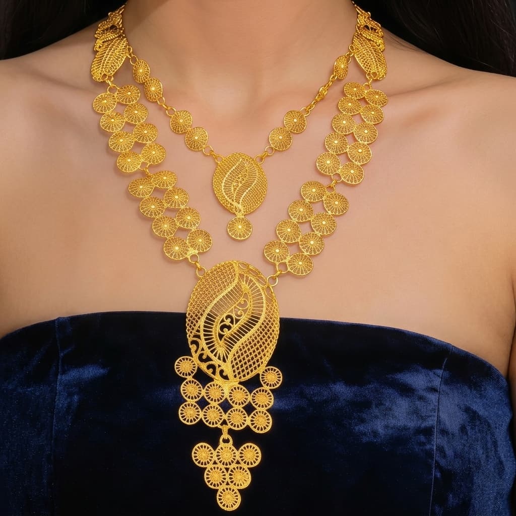 Gold-Tone Long Openwork Bridal Jewelry Set, 4 Pcs