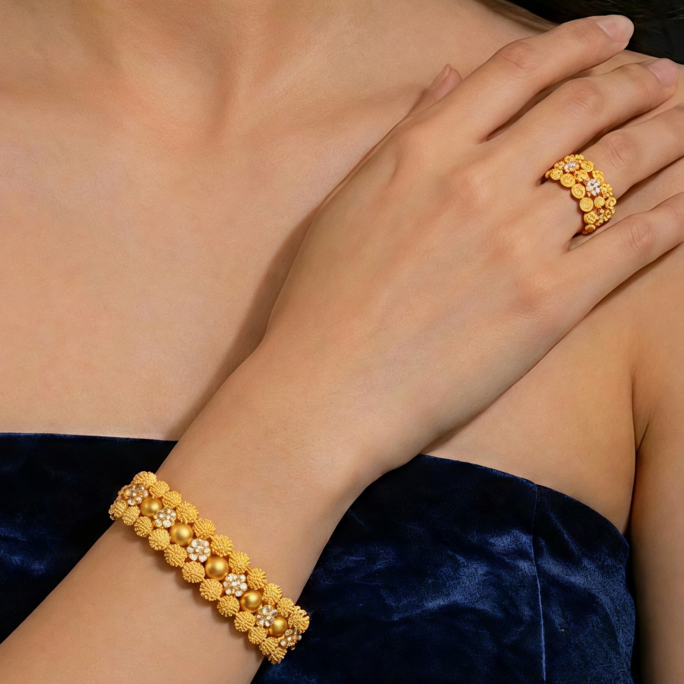 Gold-Tone Beaded Cluster Jewelry Set, 4 Pcs
