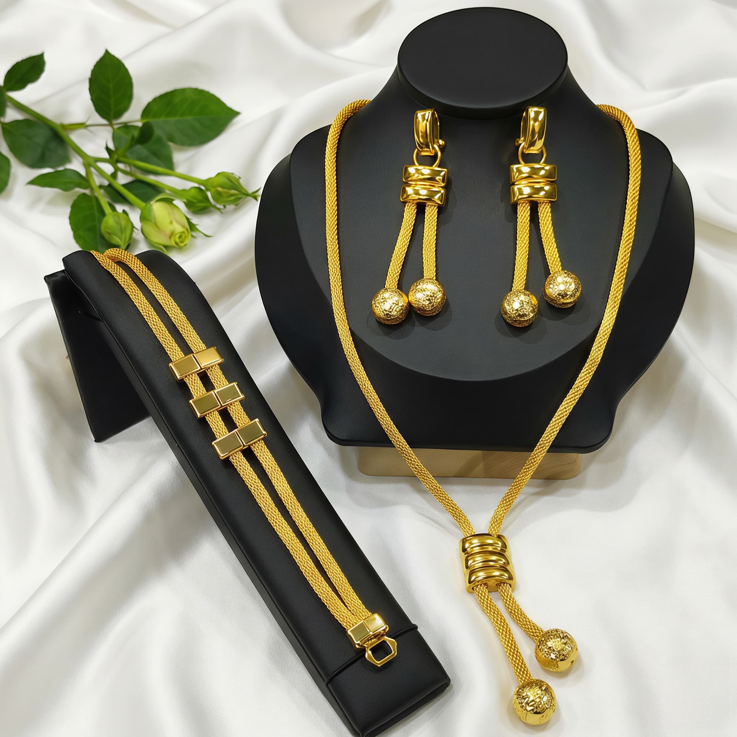 Gold-Tone Geometric Square Jewelry Set, 3 Pcs