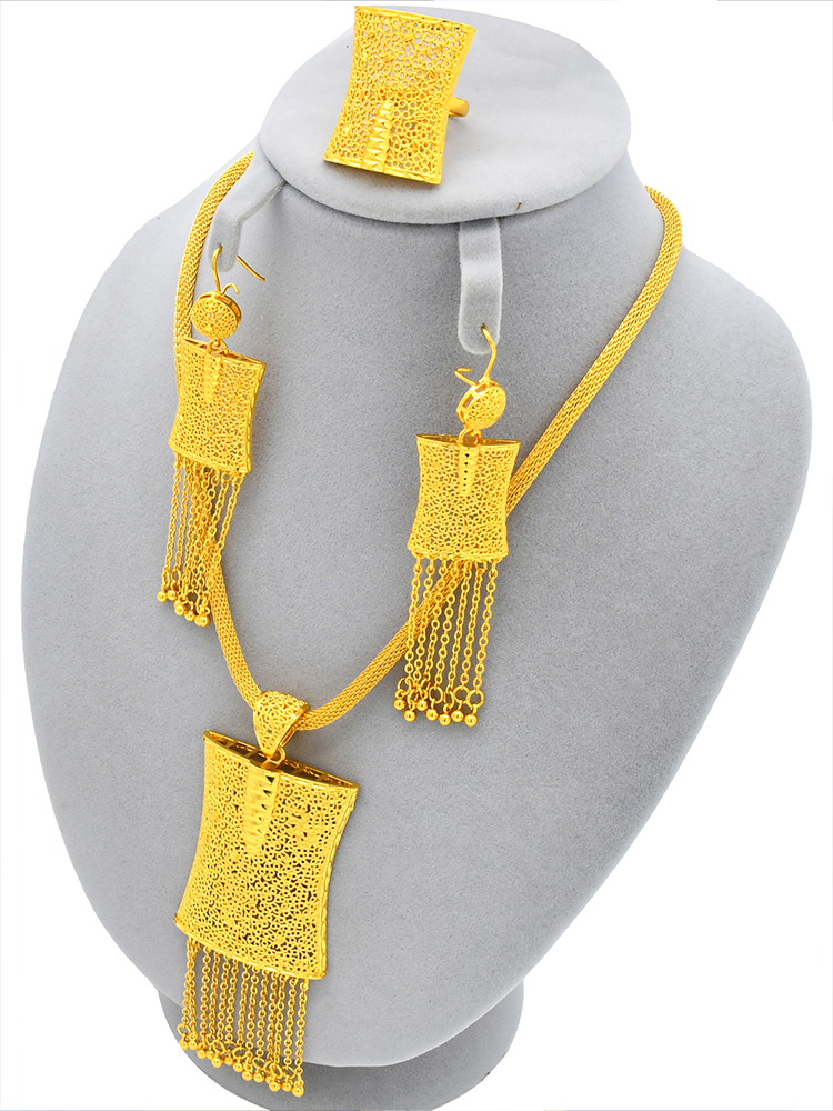 Gold-Tone Chain Fringe Tablet Jewelry Set, 3 Pcs