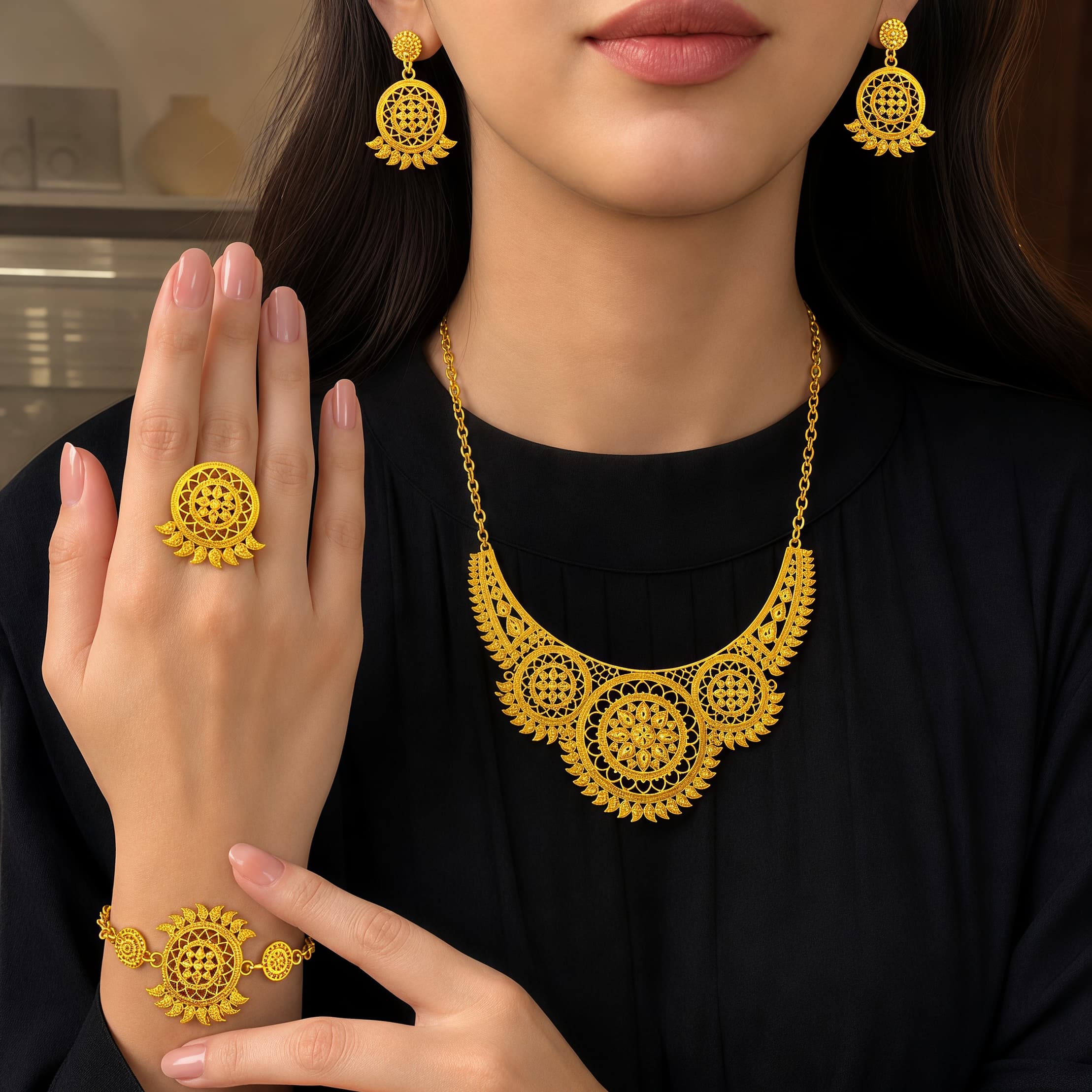 Gold-Tone Grand Blossom Jewelry Set, 4 Pcs