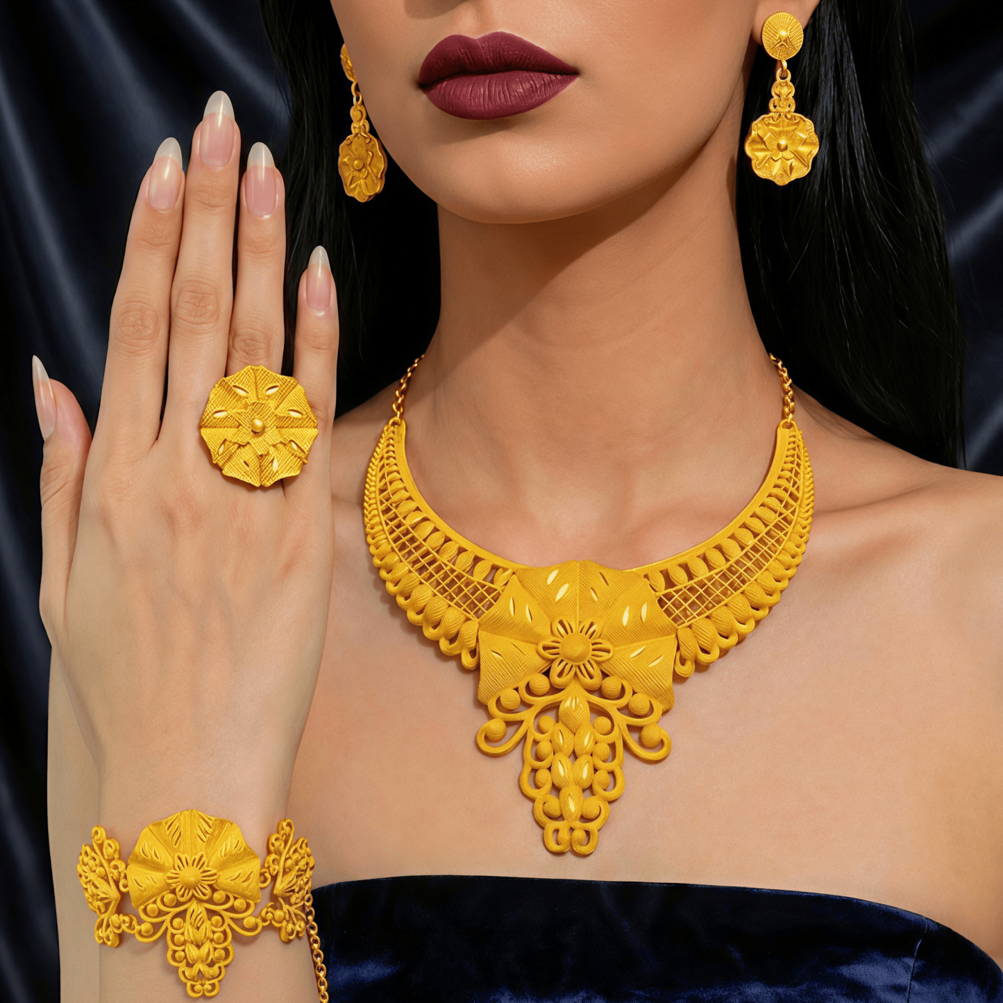 Gold-Tone Blossom & Fringe Jewelry Set, 4 Pcs