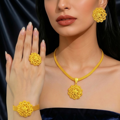 Gold-Tone Floral Pendant Jewelry Set, 4 Pcs