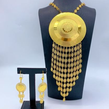 Gold-Tone Grand Disc Fringe Necklace & Earring Set