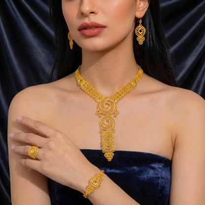 Gold-Tone Triple Disc Openwork Jewelry Set, 4 Pcs