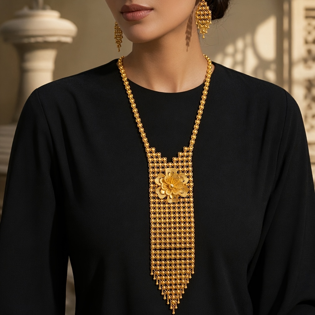 Gold-tone classic bridal necklace & earring set, front view