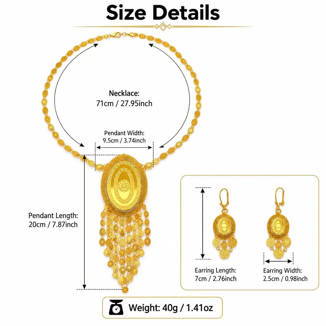 Gold-Tone Oval Medallion Fringe Necklace & Earring Set