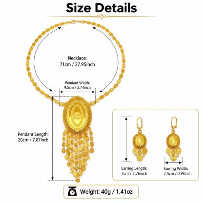 Gold-Tone Oval Medallion Fringe Necklace & Earring Set